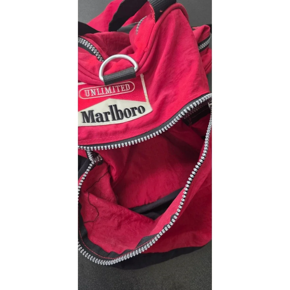 Marlboro Unlimited Vintage 1990s Large Duffle Travel Gym Bag Logo Y2K Red